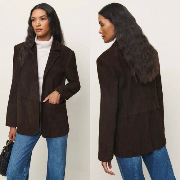 Reformation Veda Leon Oversized Blazer Mole Suede - Picture 1 of 5